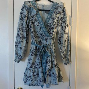 Anthropologie Blue Boho Ruffle Long Sleeve Wrap Dress – XS – NWT